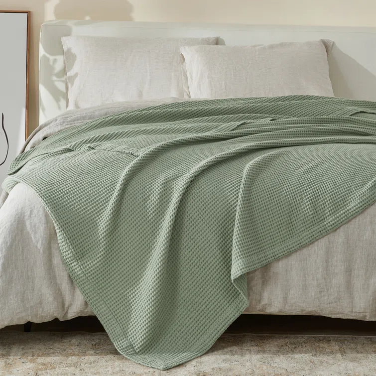 Solid Cotton Waffle Weave Blanket