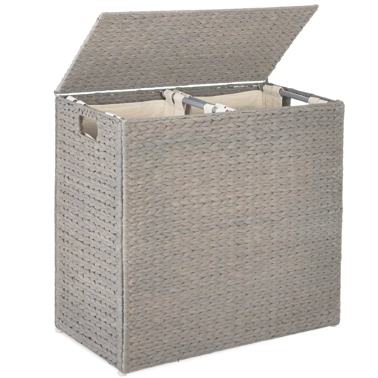 Bayou Breeze Large Water Hyacinth Double Laundry Hamper Basket w/ 2 Liner Bags, Handles