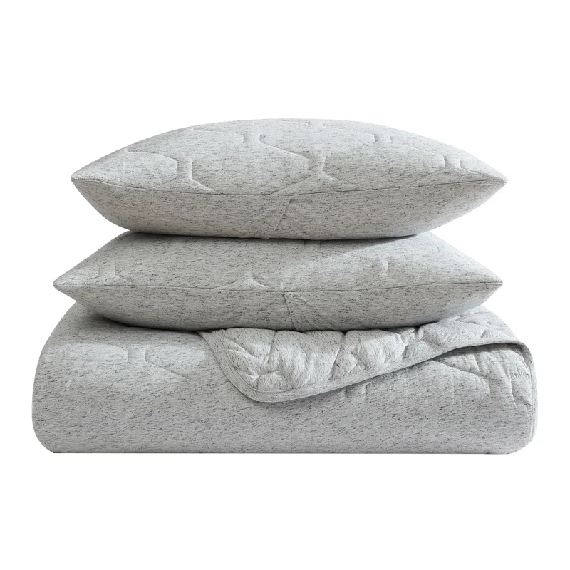 Jersey Gray Cotton Blend 3 Piece Quilt Set