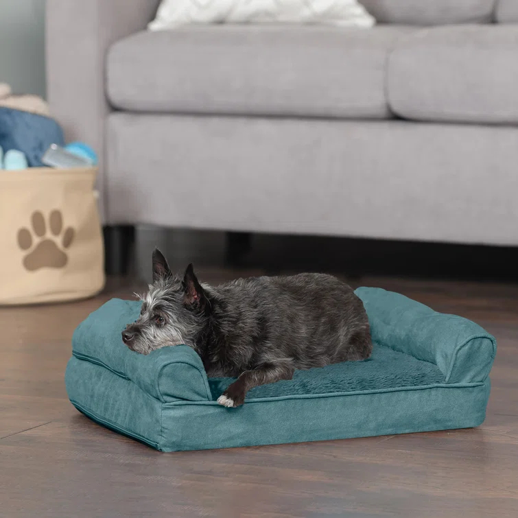 FurHaven Plush & Suede Full Support Orthopedic Foam Sofa Style Bolster Dog Bed