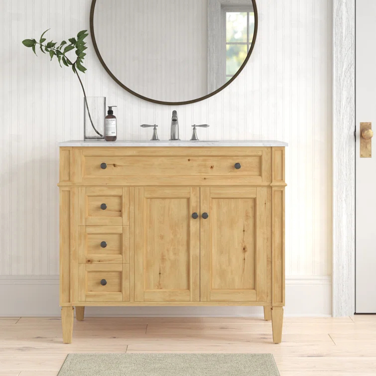 Rivers 40" Free-Standing Single Bathroom Vanity Set with Marble Vanity Top