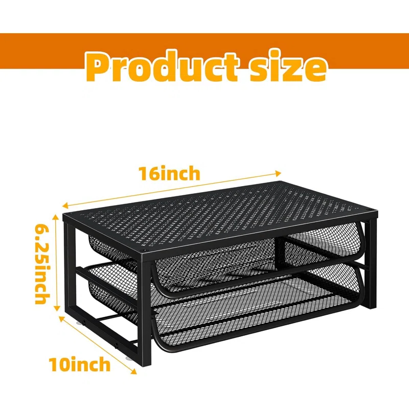 Inbox Zero 2 Pack 2-Tier Metal Monitor Stand Riser And Computer Desk Organizer With 2 Drawer For Laptop, Computer, Imac, Black