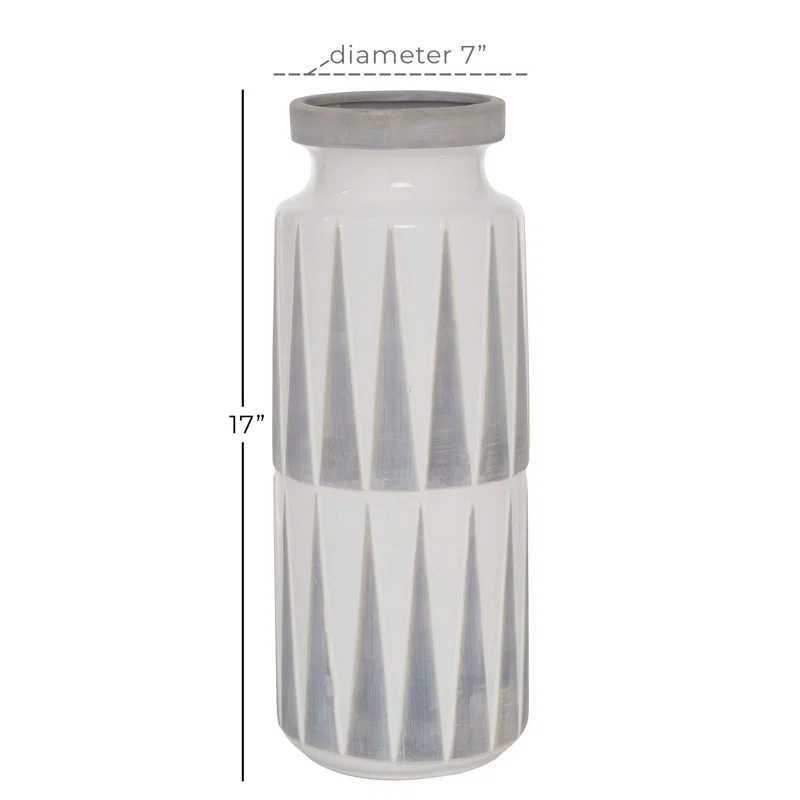 Novogratz Ceramic Decorative White Vase with Triangle Patterns