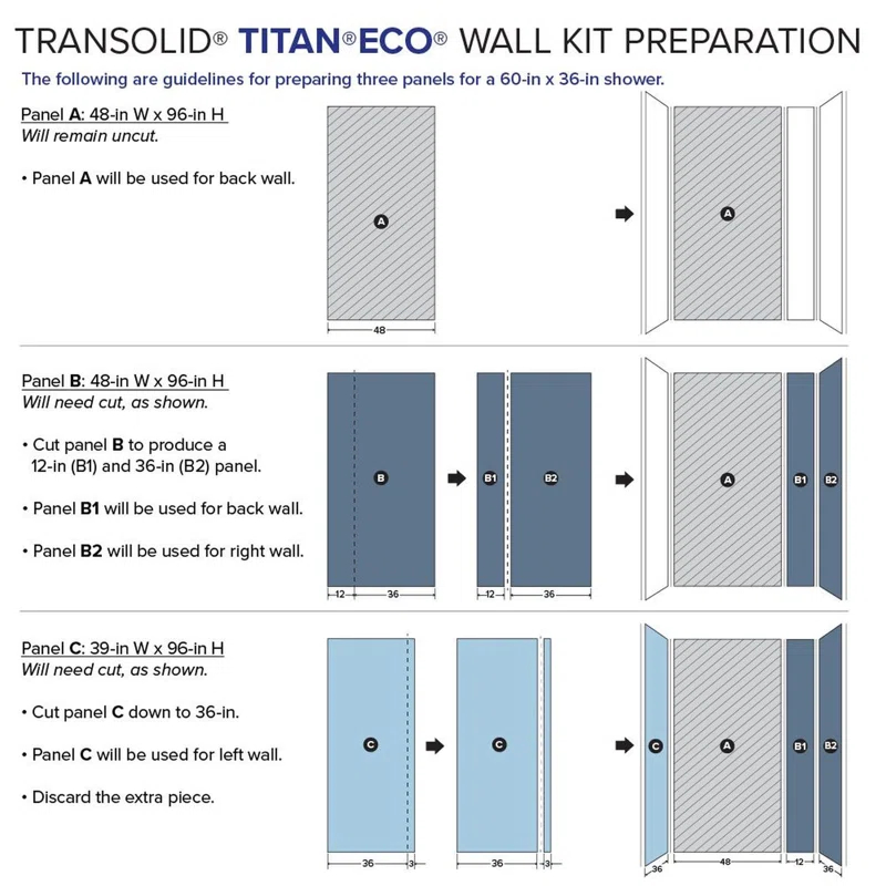 Transolid Titan 36'' W 60'' D 96'' H Glue Up Solid Surface Wall