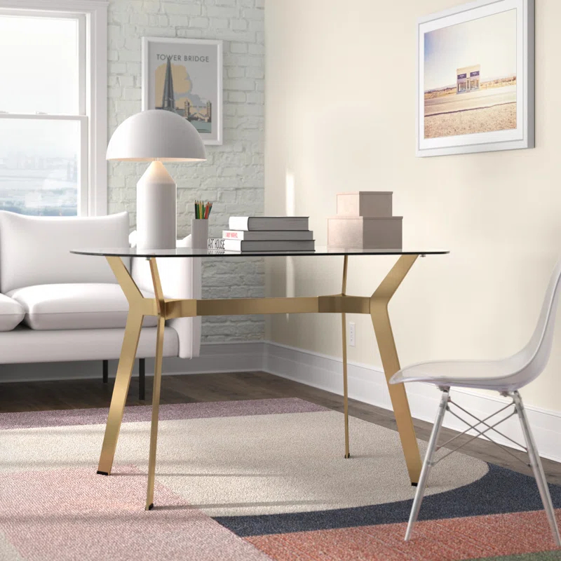 Fleischmanns Oval Glass Top Metal Base Writing Desk