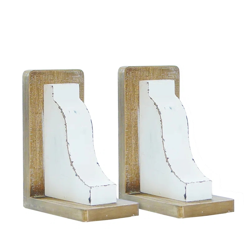 Ophelia & Co. VIP Wood 8 in. White Traditional Bookends Set of 2 | Wayfair