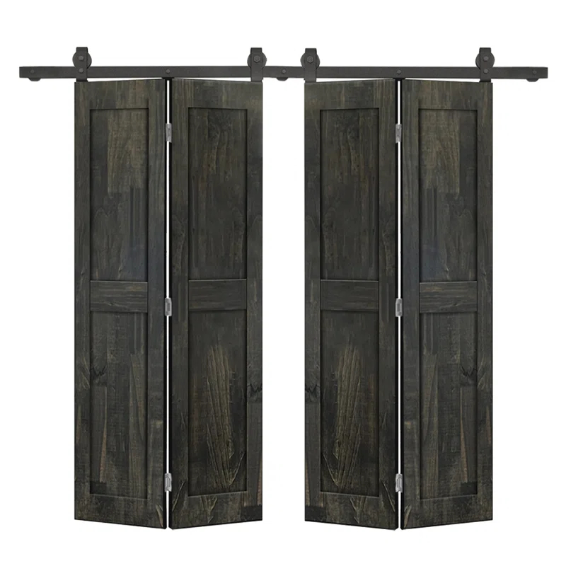 Calhome 2 Panel Shaker Pine Wood Bi-Fold Door with Sliding Barn Door Hardware Kit
