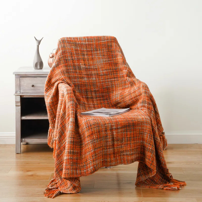 Battilo Home Rust Orange Throw Blanket For Couch, Bed, Boho Colorful Throw With Tassels, Halloween Decor, Fall Home Decor, 50"X60" | Wayfair