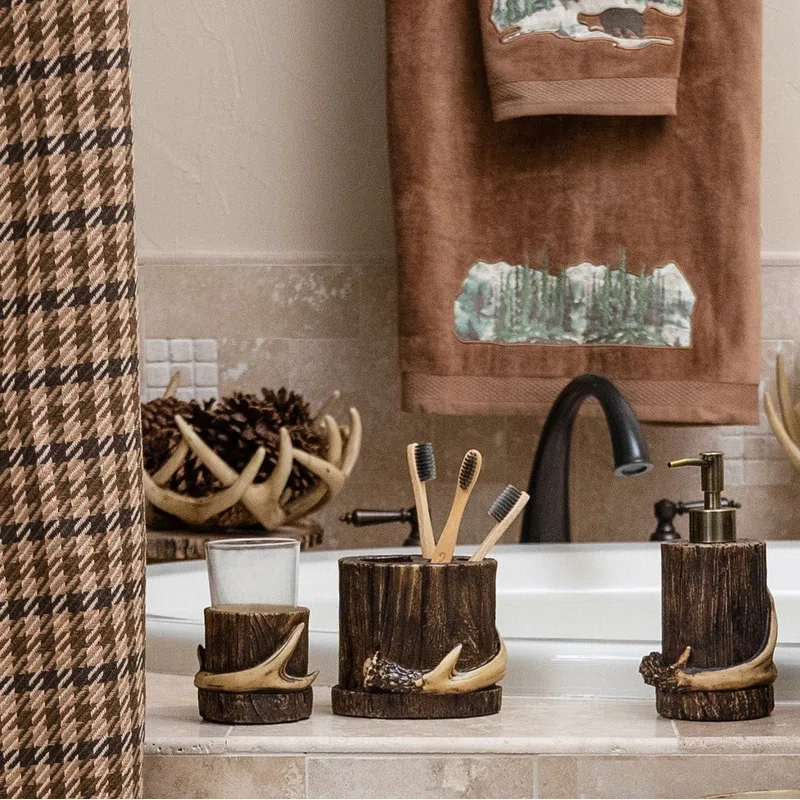 Paseo Road by HiEnd Accents Brown Resin Antler Rustic Cabin Lodge Toothbrush Holder