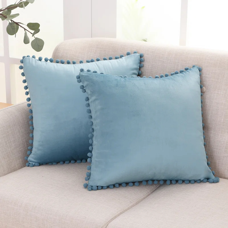 Deconovo Deconovo Pom-poms Velvet Reversible Pillow Cover (Set of 2)