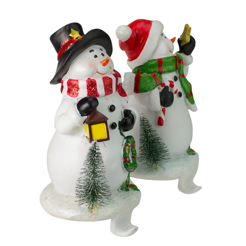 Set Of 2 Glitter Dusted Snowman Christmas Stocking Holders 7.25"