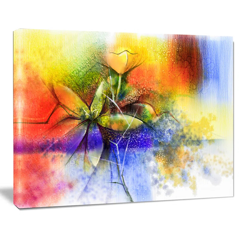 Design Art Abstract Colorful Flower Fusion Large Flower Graphic Art on Wrapped Canvas | Wayfair