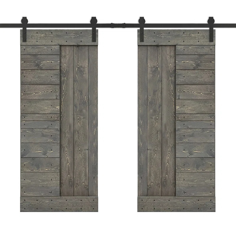 Calhome 84'' Solid Wood Paneled Painted with Installation Hardware Kit Barn Door