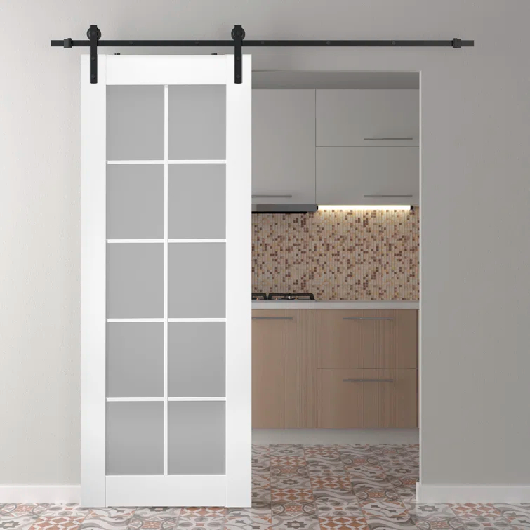 Belldinni Palladio 10-Lite Solid Manufactured Wood and Glass Paneled Prefinished Barn Door with Installation Hardware Kit