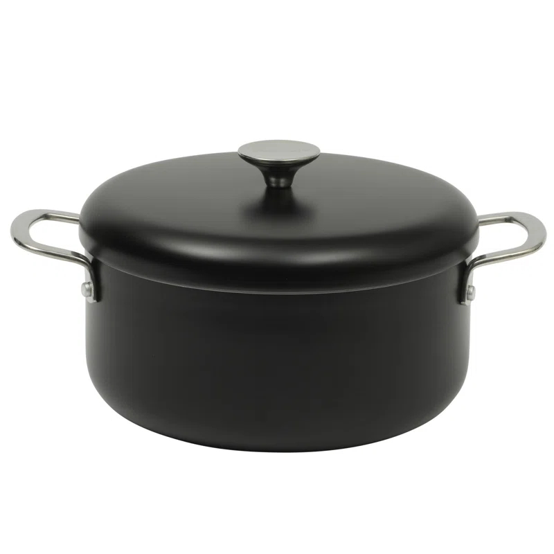 Sur La Table Kitchen Essentials Sur La Table Kitchen Essentials Potluck Porch Aluminum Dutch Oven Pot With Aluminum Lid PFA FREE Ceramic Interior Cookware Pot - Induction - Black
