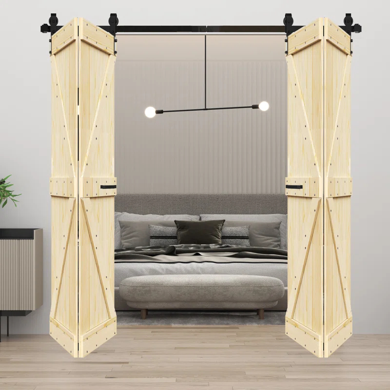IsLife K Style Finished Solid Wood Bi-Fold Double Barn Door With Hardware Kit -Assembly Needed