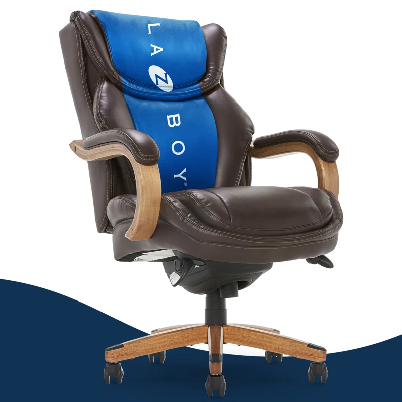 La-Z-Boy La-Z-Boy Harnett Big and Tall Executive Office Chair, Ergonomic High-Back Chair with Solid Wood Arms, ComfortCore with Memory Foam Cushions, Bonded Leather