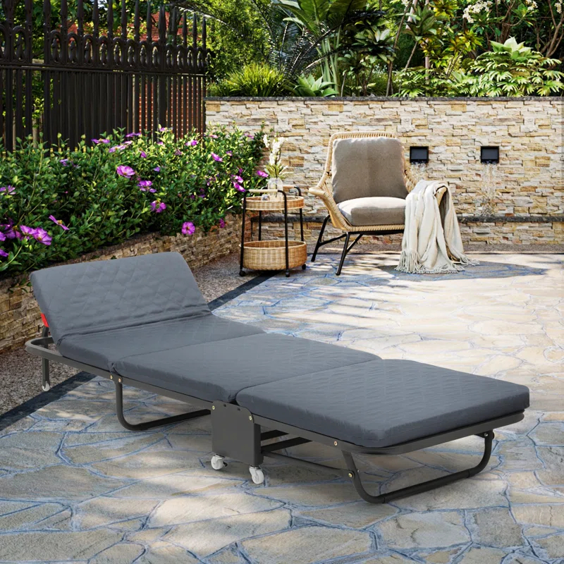 MoNiBloom Rolling Folding Bed with Wheels, Foldable Rollaway Bed with Foam Mattress, Camping Cot Sleeping Bed