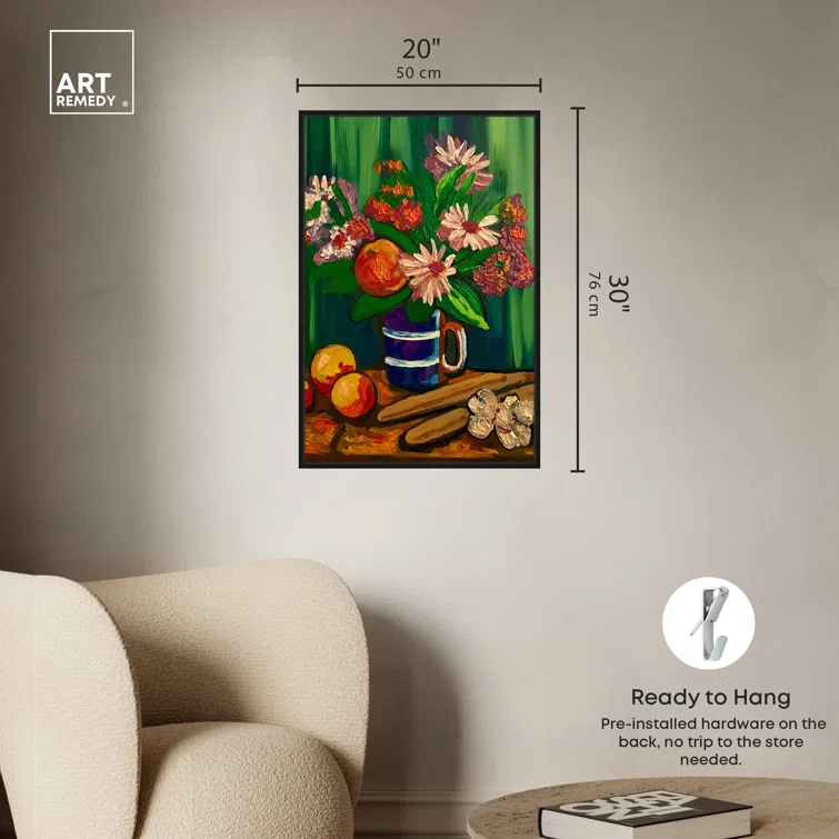 Art Remedy Floral Vase and Fruits