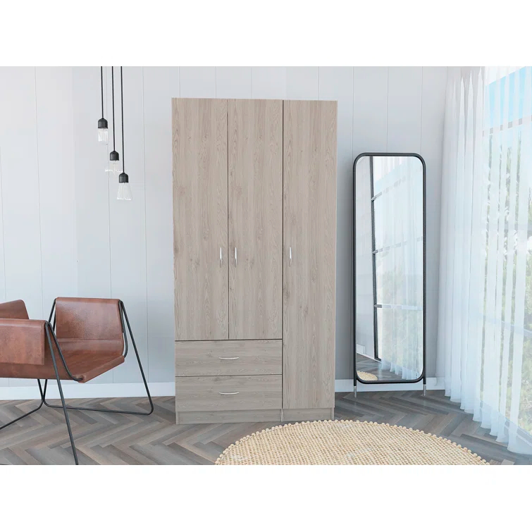 Freeport Park® Ferrante 3 Door Armoire with Drawers, Shelves, and Hanging Rod