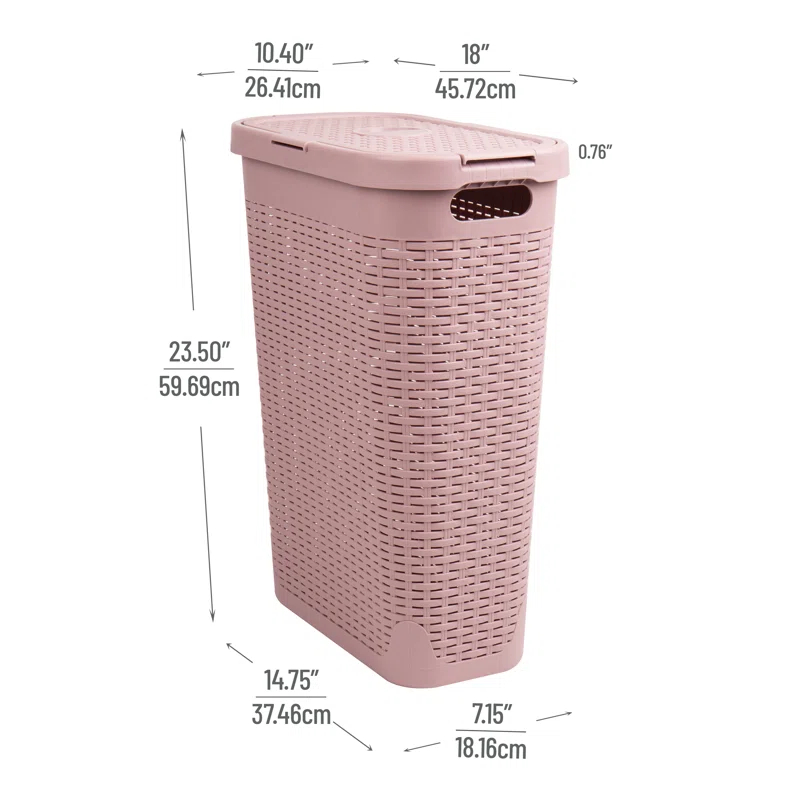 Mind Reader Mind Reader 40L Slim Laundry Hamper, Clothes Basket, Lid, Wicker Design, Plastic