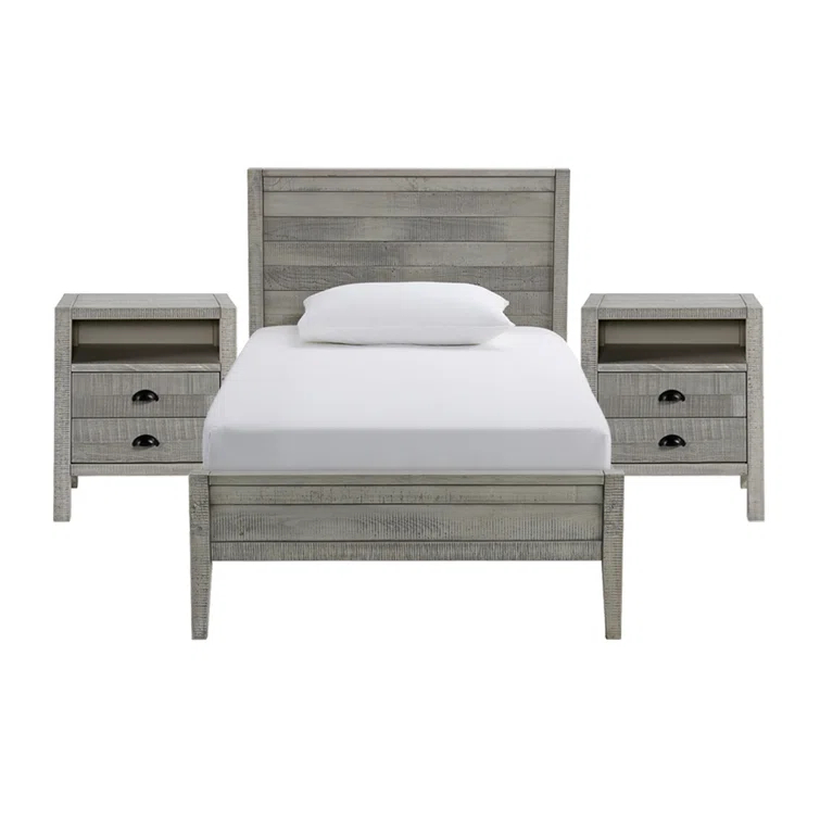 Alaterre Windsor Wood Farmhouse Industrial Bohemian Style 3 Pc Bedroom Set With Slat Twin Bed 2 Nightstands