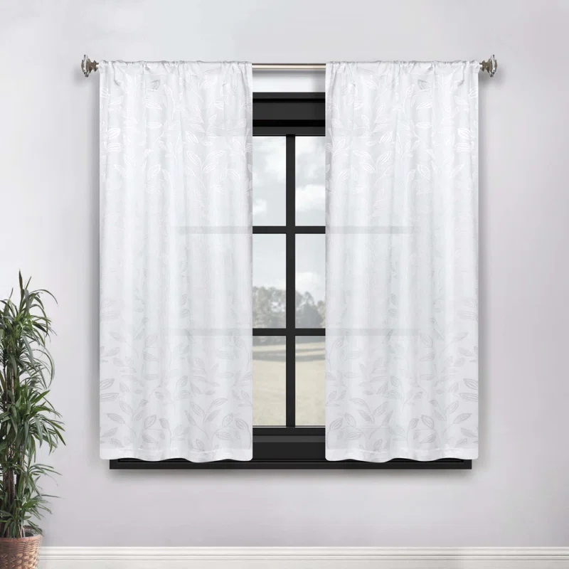Modern Bohemian Leaves Polyester Machine Washable Room Darkening Blackout Curtains by Superior (Set of 2)