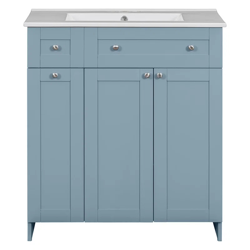 HLILish 30-Inch Bathroom Vanity With Ceramic Sink Combo, Abundant Storage Cabinet - 2 Soft Close Doors And Double-Tier Deep Drawer