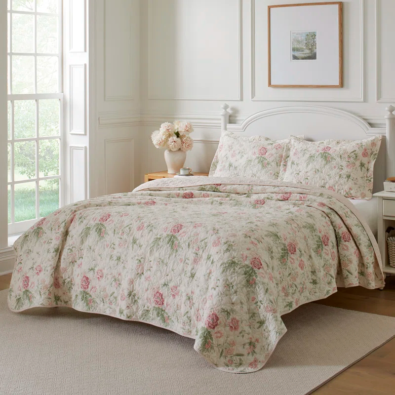 Laura Ashley Laura Ashley Breezy Floral Cotton Reversible Quilt Set