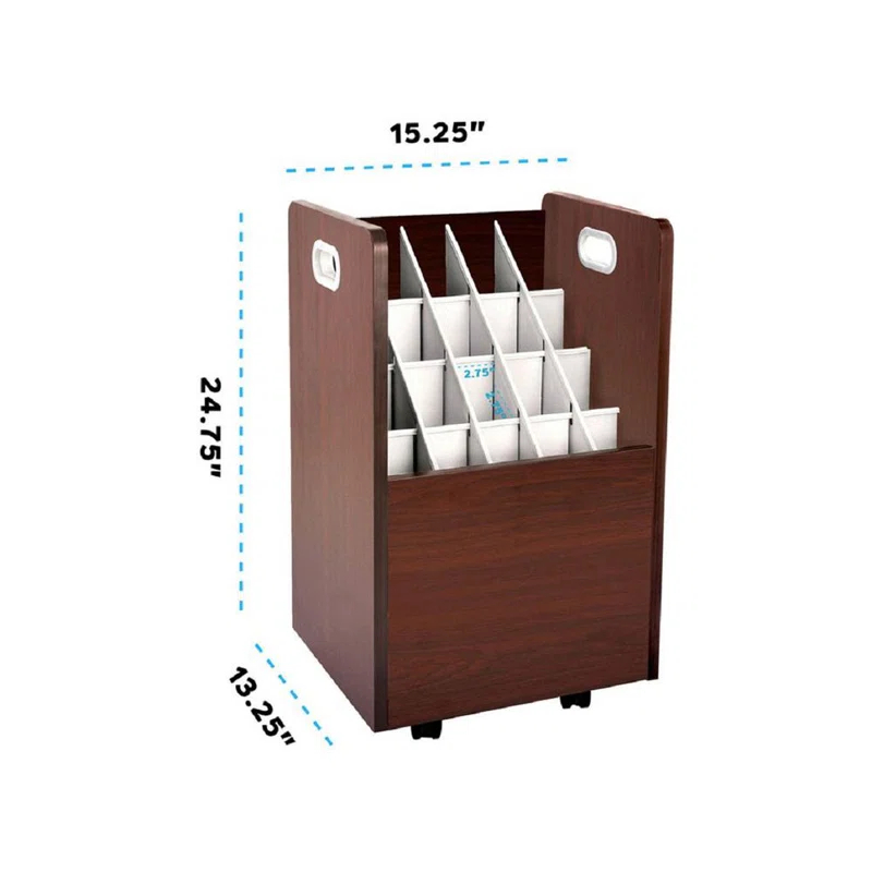 AdirOffice 20-Slot Mobile Rolling Wood Blueprint Roll File Large Document Organizer