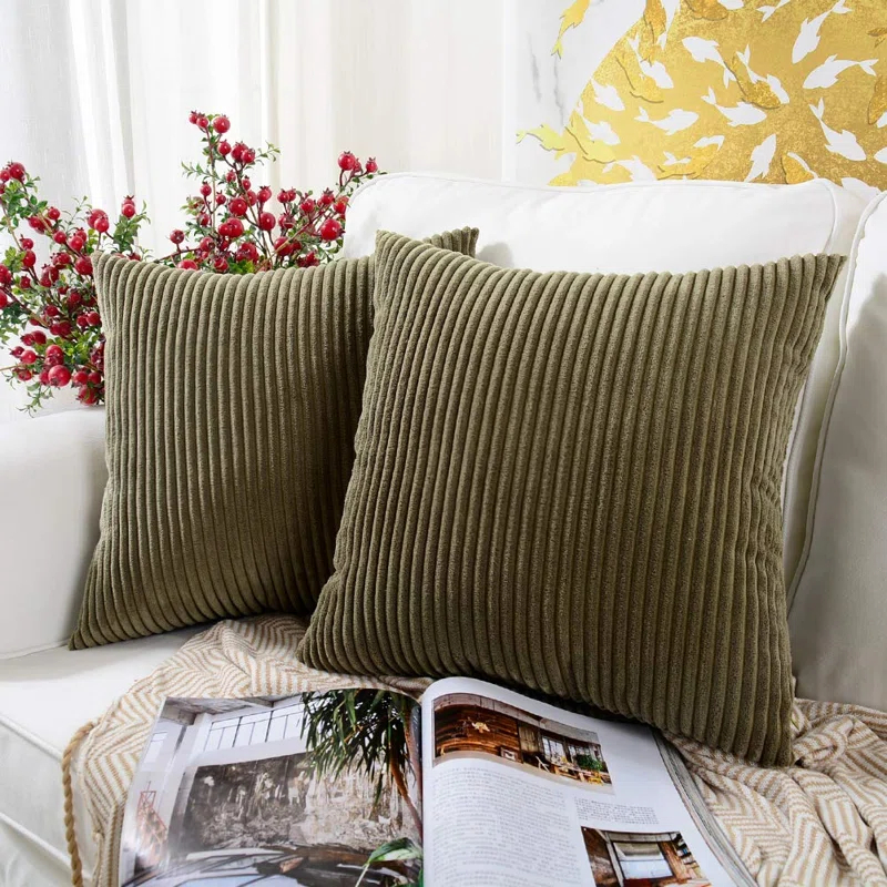LALA & WONZ Corduroy Striped Throw Pillow Covers (Set of 2)