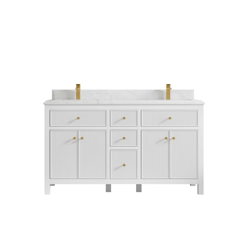 Everly Quinn 60'' Double Bathroom Vanity with Quartz Top