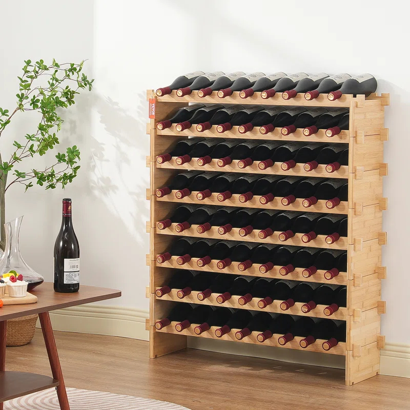 72 Bottle Upgrade Modular Wine Rack Bamboo Wood Display Shelf 8-Tier