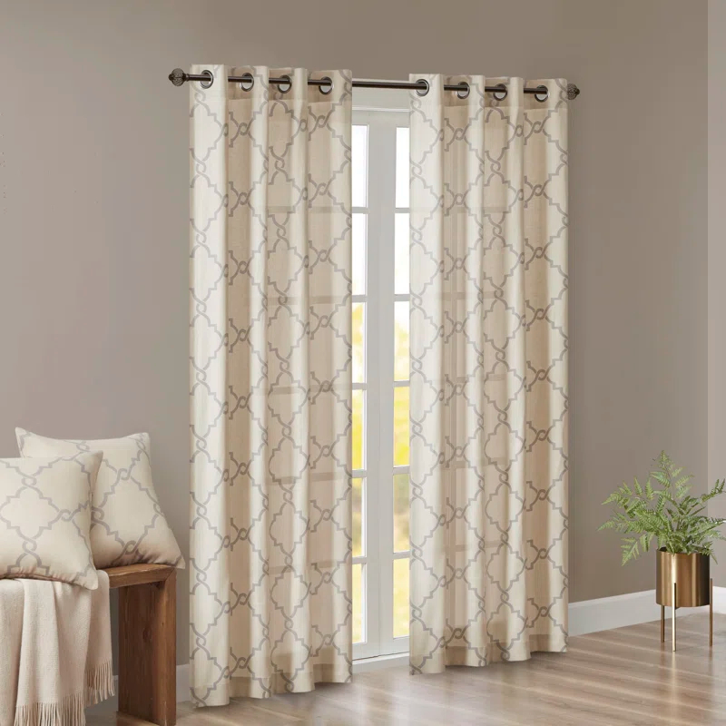 Madison Park Fretwork Print Grommet Top Window Curtain Panel
