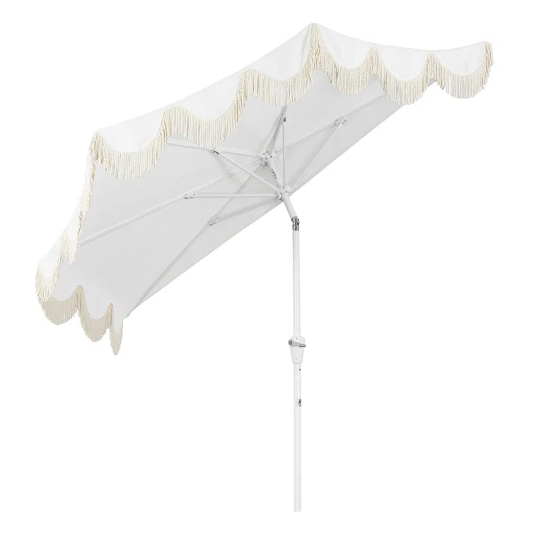 Arlmont & Co. Tasheba 9 ft. Classic Scalloped Fringe Half Market Patio Umbrella with Crank, and UV Protection
