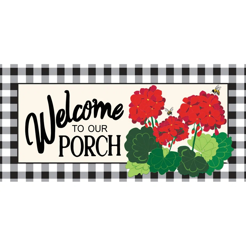 Welcome to Our Porch Geraniums Sassafras Switch 22 in. x 10 in. Non-Slip Outdoor Door Mat