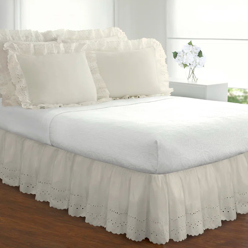 Fresh Ideas Fresh Ideas Ruffled Eyelet Bed Skirt, 14" Drop Length