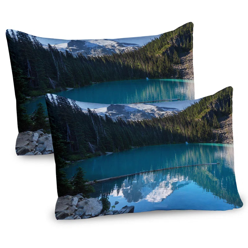 Ambesonne Ambesonne Winter Pillow Sham 2 Pack Snowy Frozen Mountain Blue White Green