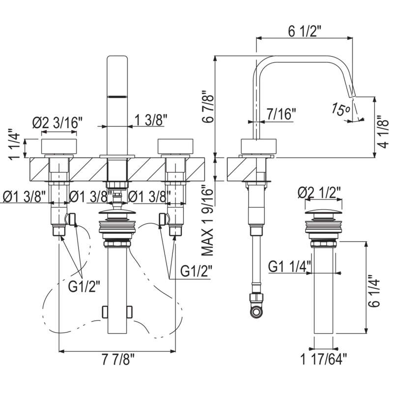Eclissi Widespread Lavatory Faucet With U-Spout