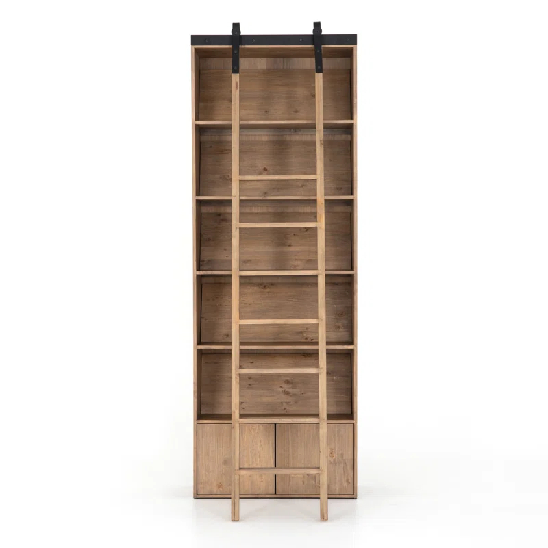 Haiden Dark Charcoal Solid Pine Bookshelf with Ladder