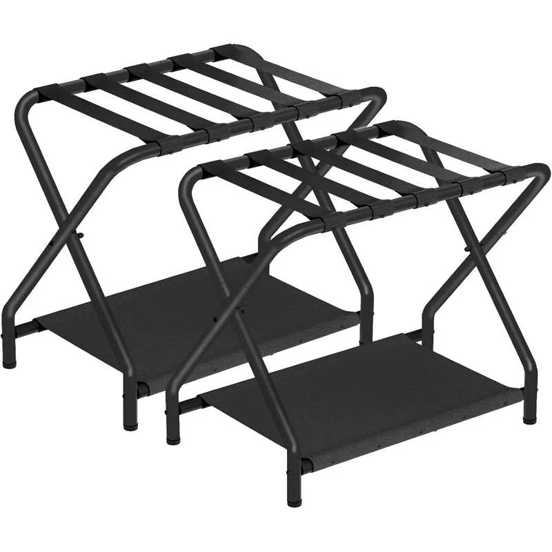 BINO Luggage Rack, Pack Of 2, Folding Suitcase Stand With Fabric Storage Shelf For Guest Room, Bedroom, Hotel, Holds Up To 100 Lb, 27 X 15.3 X 22 Inches, Space Saving