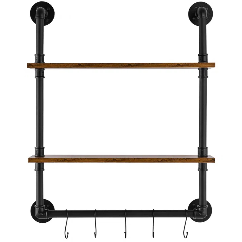 Williston Forge Industrial Pipe Shelf 2 Tier 24x7.87in Wall-Mount for Kitchen Bedroom