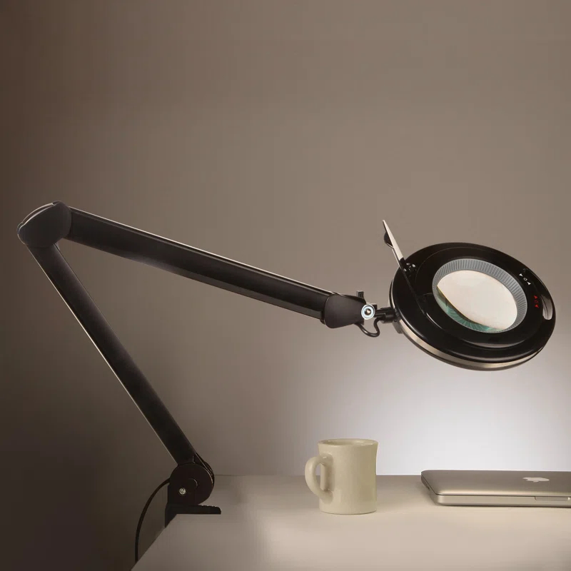 Brightech Lightview Pro 33 in. Adjustable Swing Arm Integrated 2.25X Magnifying Dimmable LED Desk Clamp Lamp