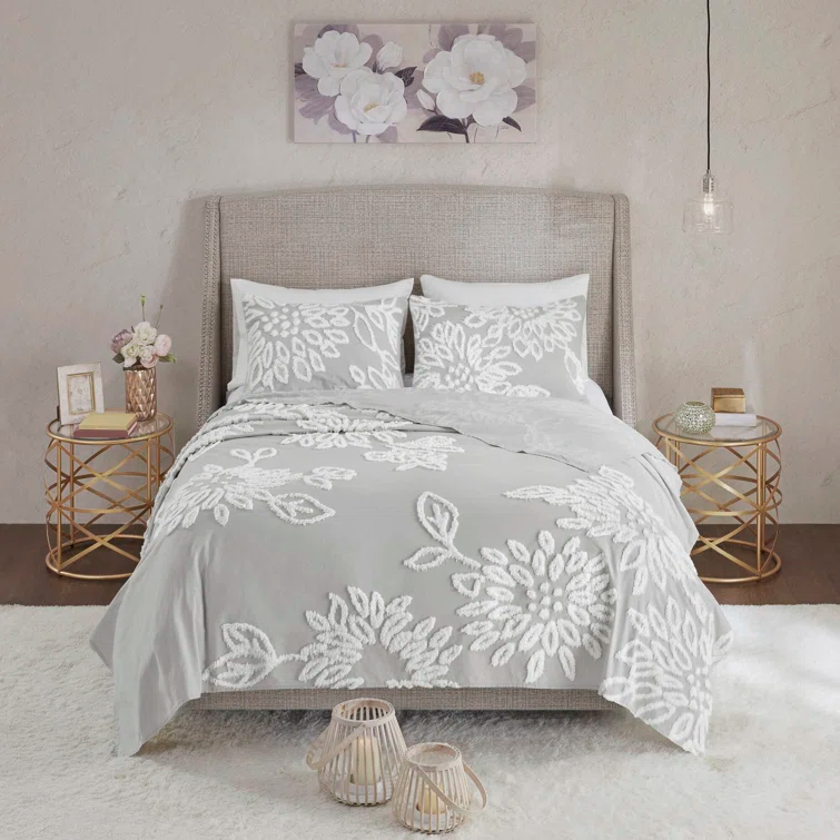 Kelly Clarkson Home Gwyneth 3 Piece Tufted Cotton Chenille Floral Duvet Cover Set