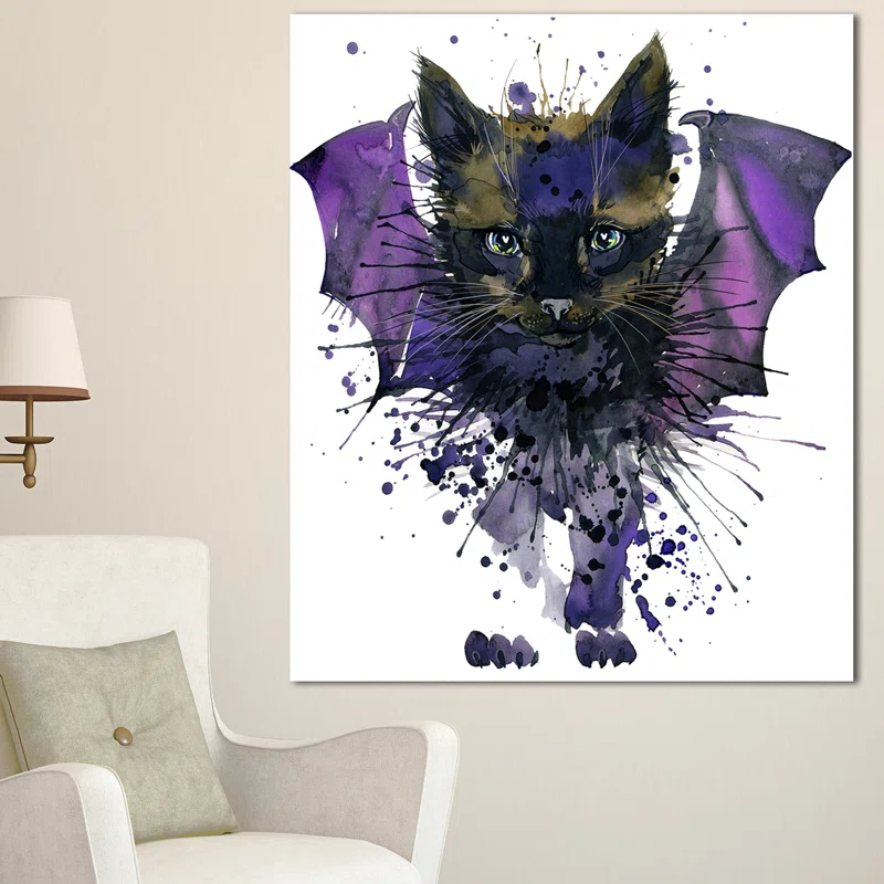 Design Art " Black Cat With Blue Wings "