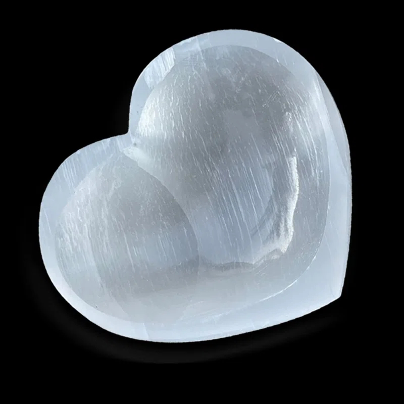 Himalayan Glow Selenite Crystal Heart Stone, Healing & Calming Selenita Spar Love 10 cm, White