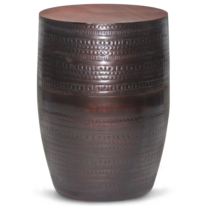 Simpli Home 15"W Metal Boho End Table with Drum Design and Textured Finish, Assembled