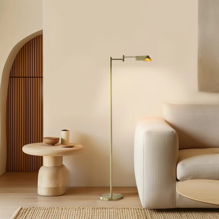 Brightech Leaf 53 in. Industrial Vintage Reading Floor Lamp with Metal Shade and 3-Way Dimming Options - Integrated LED Light