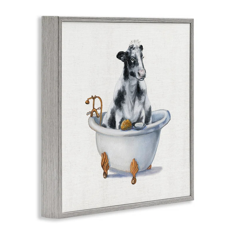 Stupell Industries Dairy Cow in Bathtub Country Farm Animal by Donna Brooks - Painting on Canvas
