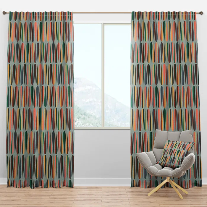 Design Art Retro Abstract Drops V - Mid-Century Curtain - Velvet Room darkening - 1 panel